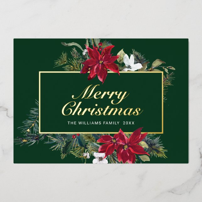 Tarjeta Festiva Con Relieve Metalizado Elegantes Navidades Poinsettia Gold (Anverso)