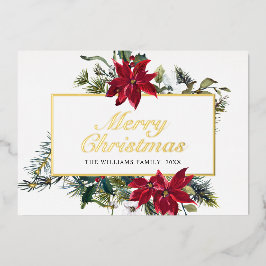 Tarjeta Festiva Con Relieve Metalizado Elegantes Navidades Poinsettia Gold