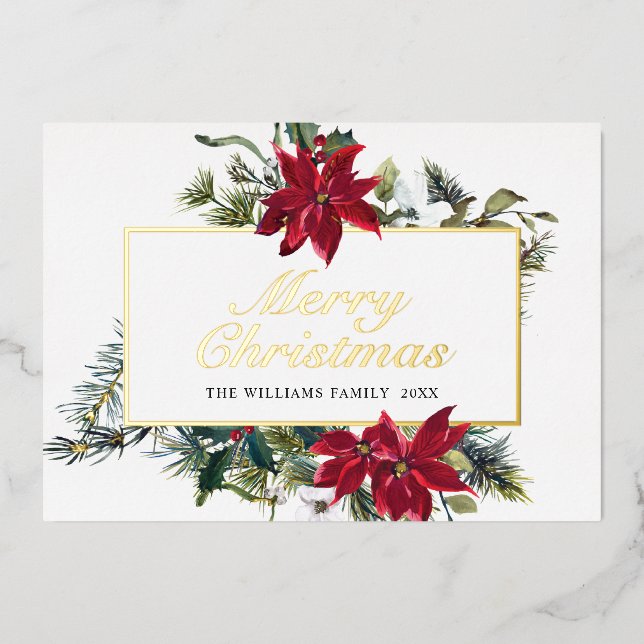 Tarjeta Festiva Con Relieve Metalizado Elegantes Navidades Poinsettia Gold (Anverso)