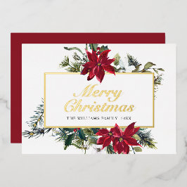 Tarjeta Festiva Con Relieve Metalizado Elegantes Navidades Poinsettia Gold