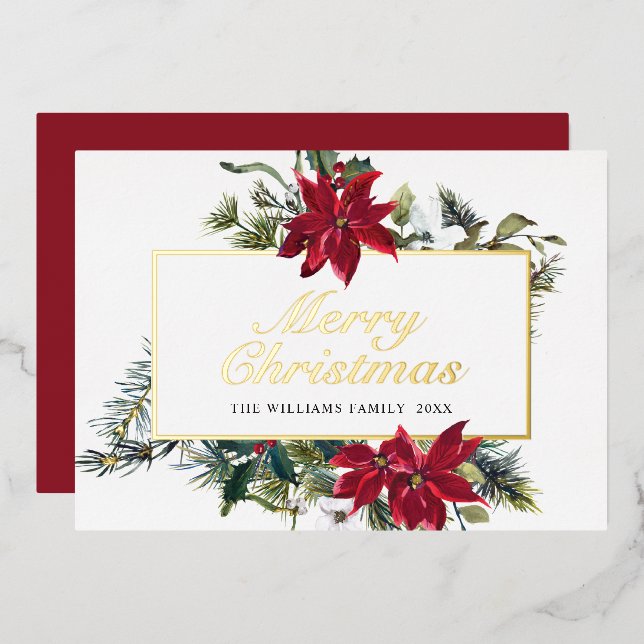 Tarjeta Festiva Con Relieve Metalizado Elegantes Navidades Poinsettia Gold (Anverso/Reverso)