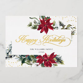 Tarjeta Festiva Con Relieve Metalizado Elegantes Navidades Poinsettia Gold