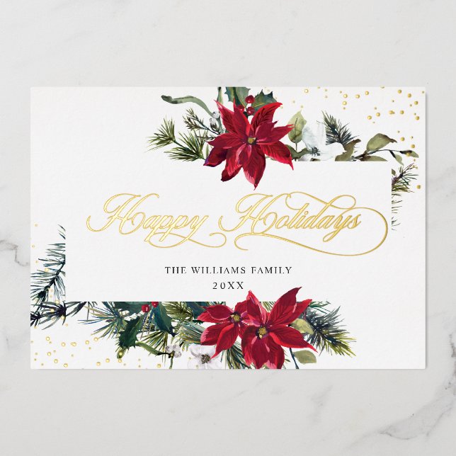 Tarjeta Festiva Con Relieve Metalizado Elegantes Navidades Poinsettia Gold (Anverso )