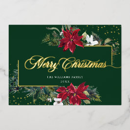 Tarjeta Festiva Con Relieve Metalizado Elegantes Navidades Poinsettia Gold