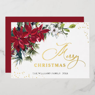 Tarjeta Festiva Con Relieve Metalizado Elegantes Navidades Poinsettia Gold