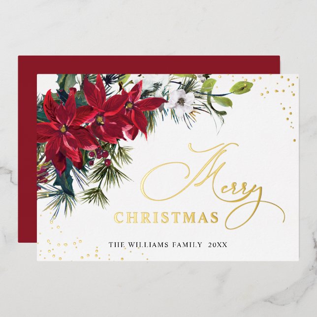 Tarjeta Festiva Con Relieve Metalizado Elegantes Navidades Poinsettia Gold (Anverso/Reverso)