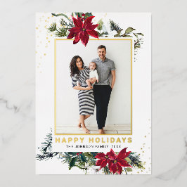 Tarjeta Festiva Con Relieve Metalizado Elegantes Navidades Poinsettia Photo Gold
