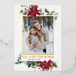 Tarjeta Festiva Con Relieve Metalizado Elegantes Navidades Poinsettia Photo Gold