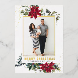 Tarjeta Festiva Con Relieve Metalizado Elegantes Navidades Poinsettia Photo Gold