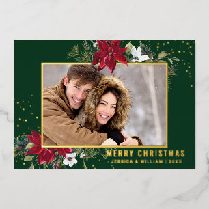 Tarjeta Festiva Con Relieve Metalizado Elegantes Navidades Poinsettia Photo Gold