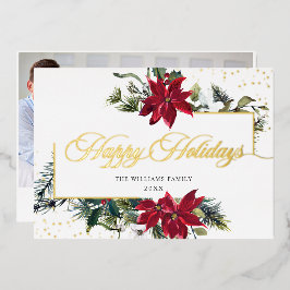 Tarjeta Festiva Con Relieve Metalizado Elegantes Navidades Poinsettia Photo Gold