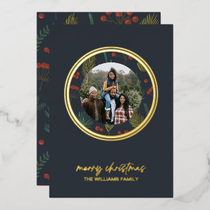 Tarjeta Festiva Con Relieve Metalizado Elegantes Navidades Verdor de Invierno