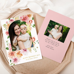 Tarjeta Festiva Con Relieve Metalizado Elegantes peonías rosadas 2 Foto Día de la Madre