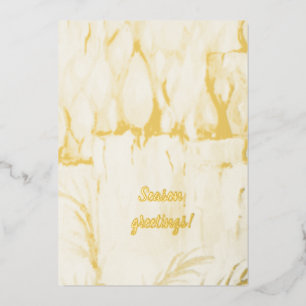Tarjeta Festiva Con Relieve Metalizado Elegantes saludos de temporada candelabros Etiquet
