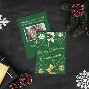 Tarjeta Festiva Con Relieve Metalizado Elegnat Vintage Green Merry Christmas Grandmom