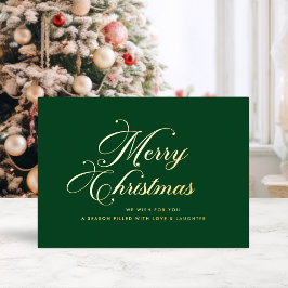 Tarjeta Festiva Con Relieve Metalizado Emerald Gold Merry Christmas Foil Card