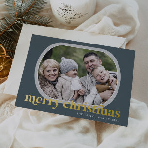 Tarjeta Festiva Con Relieve Metalizado EMERY Blue Relieve metalizado dorado Foto Simple F