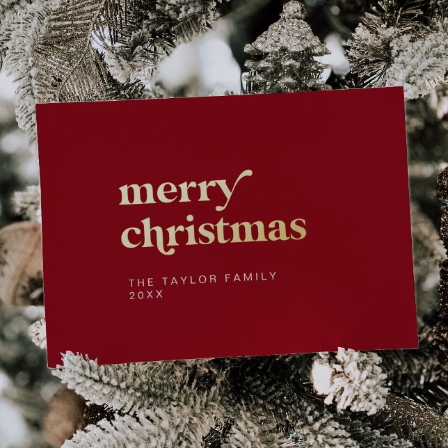 Tarjeta Festiva Con Relieve Metalizado EMERY Relieve metalizado Rojo Retro Diversión Simp (EMERY Red Foil Retro Fun Simple Merry Christmas Foil Holiday Card)