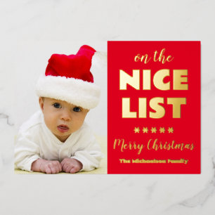 Tarjeta Festiva Con Relieve Metalizado En la lista de buenos Navidad Foto