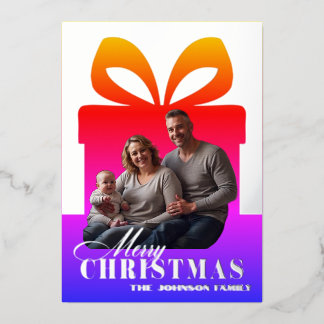 Tarjeta Festiva Con Relieve Metalizado Envuelto en Amor - Navidad Familia Arcoíris Plata