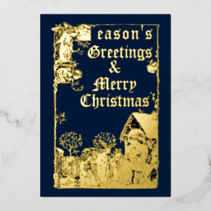 Tarjeta Festiva Con Relieve Metalizado Era Victoriana Navidad Natividad y Ángeles 1892