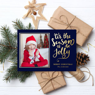 Tarjeta Festiva Con Relieve Metalizado Es La Temporada Para Ser Alegre Editable Color Fot