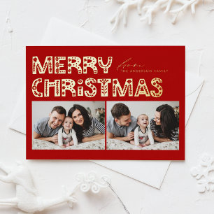 Tarjeta Festiva Con Relieve Metalizado Escandinavia Rojo Dos Navidades de fotografía