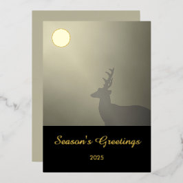 Tarjeta Festiva Con Relieve Metalizado Escena de Ciervo a la Luz de la Luna "Saludos de T