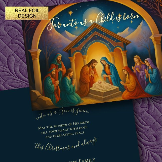 Tarjeta Festiva Con Relieve Metalizado Escena de la Natividad de Pintura Moderna (Subido por el creador)