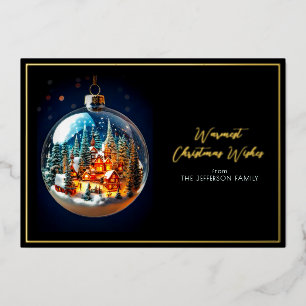 Tarjeta Festiva Con Relieve Metalizado Escenario navideño dramático y elegante en oro de 