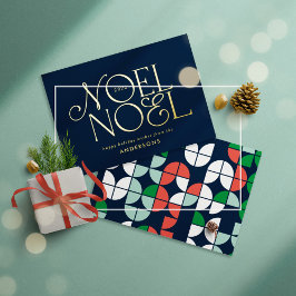 Tarjeta Festiva Con Relieve Metalizado escritura azul geométrica Noel elegante moderno