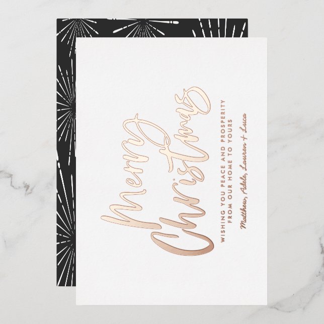 Tarjeta Festiva Con Relieve Metalizado escritura en blanco y negro alegre Navidad no foto (Anverso/Reverso)