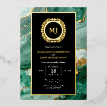 Escudo de laurel de oro de mármol verde e invitaci