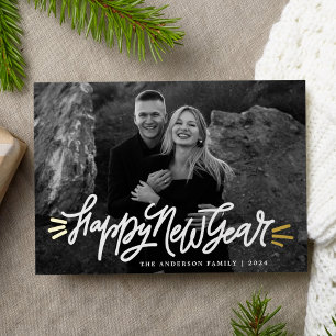 Tarjeta Festiva Con Relieve Metalizado Espectacular foto de Año Nuevo Feliz