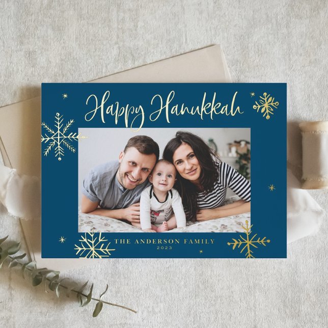 Tarjeta Festiva Con Relieve Metalizado Espectaculares copas de nieve azul Happy Hanukkah  (Subido por el creador)