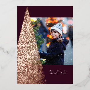 Tarjeta Festiva Con Relieve Metalizado Espectro moderno árbol de Navidad ciruela foto úni