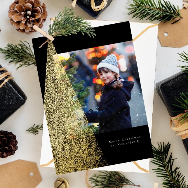 Tarjeta Festiva Con Relieve Metalizado Espeluz moderno árbol de Navidad negro una foto (Subido por el creador)