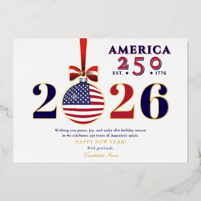 Tarjeta Festiva Con Relieve Metalizado Estados Unidos 250 Navidades patrióticos 2025 Patr (Anverso)