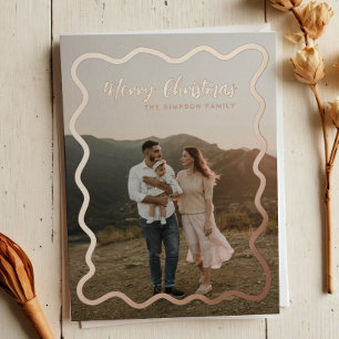 Tarjeta Festiva Con Relieve Metalizado Estilo de Navidad con Borde Ondulado