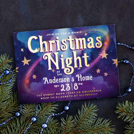 Tarjeta Festiva Con Relieve Metalizado Estilo Púrpura AzulNoche de Navidad Estelar Celest