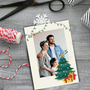 Tarjeta Festiva Con Relieve Metalizado Estrella de árbol de Navidad elegante Foto Felices