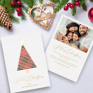 Tarjeta Festiva Con Relieve Metalizado Estrella de árbol de Navidad moderno Tartán Rojo F