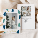 Tarjeta Festiva Con Relieve Metalizado Estrella de oro de árbol de Navidad 5 foto de dobl<br><div class="desc">Envía alegría festiva a estos Navidades con estas elegantes y simples tarjetas de vacaciones de Relieve metalizado dorado. El diseño presenta una fotografía en la parte delantera, enmarcada con árboles de navidad verdes y estrellas de Relieve metalizado de oro reales y letras de Relieve metalizado dorado "Feliz Navidad". En el...</div>