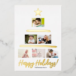Tarjeta Festiva Con Relieve Metalizado Estrella del árbol del Collage de fotos de la fami