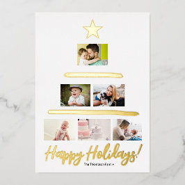 Tarjeta Festiva Con Relieve Metalizado Estrella del árbol del Collage de fotos de la fami