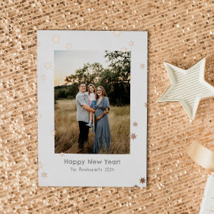 Tarjeta Festiva Con Relieve Metalizado Estrellas Brillantes Simples Una Foto Feliz Año Nu