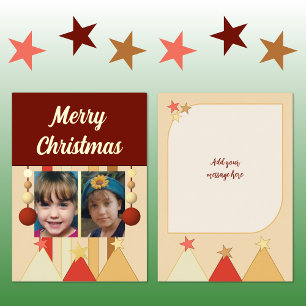 Tarjeta Festiva Con Relieve Metalizado Estrellas y adornos navidad fotos burdeos