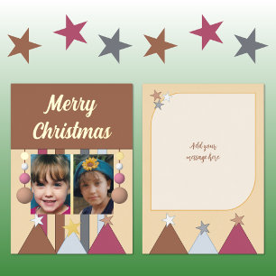 Tarjeta Festiva Con Relieve Metalizado Estrellas y adornos navidad fotos marrón