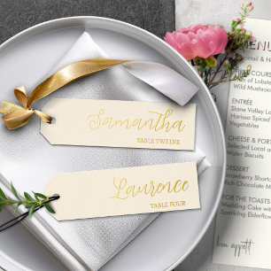 Tarjeta Festiva Con Relieve Metalizado Etiquetas de nombre de lugar de color blanco cremo