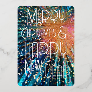Tarjeta Festiva Con Relieve Metalizado Explosión de confeti de Feliz Navidad y Feliz Año 